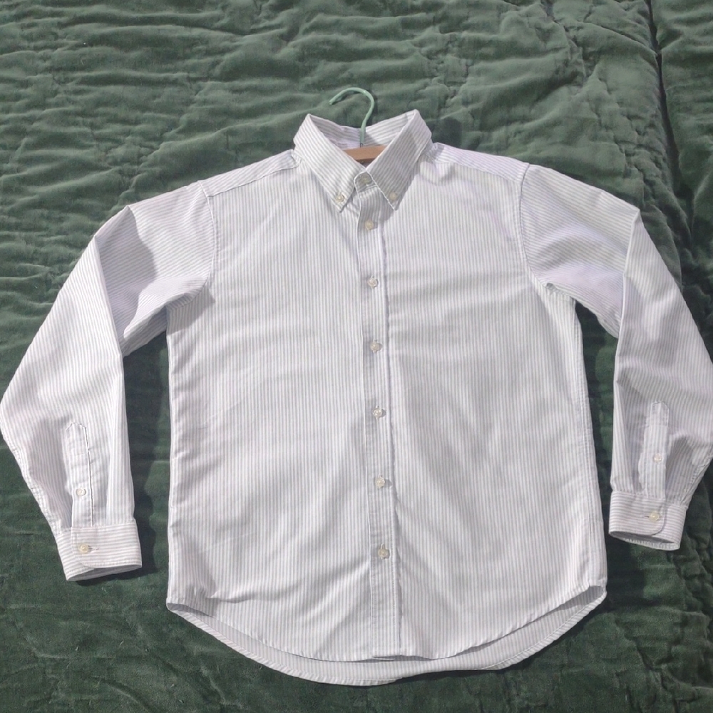 Lands' End Blue & White Striped Button Down Shirt